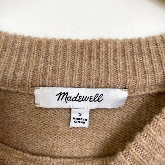 Madewell Dot Graystone Long Sleeve Pullover Sweater in Tan & Black Small - Picture 5 of 8